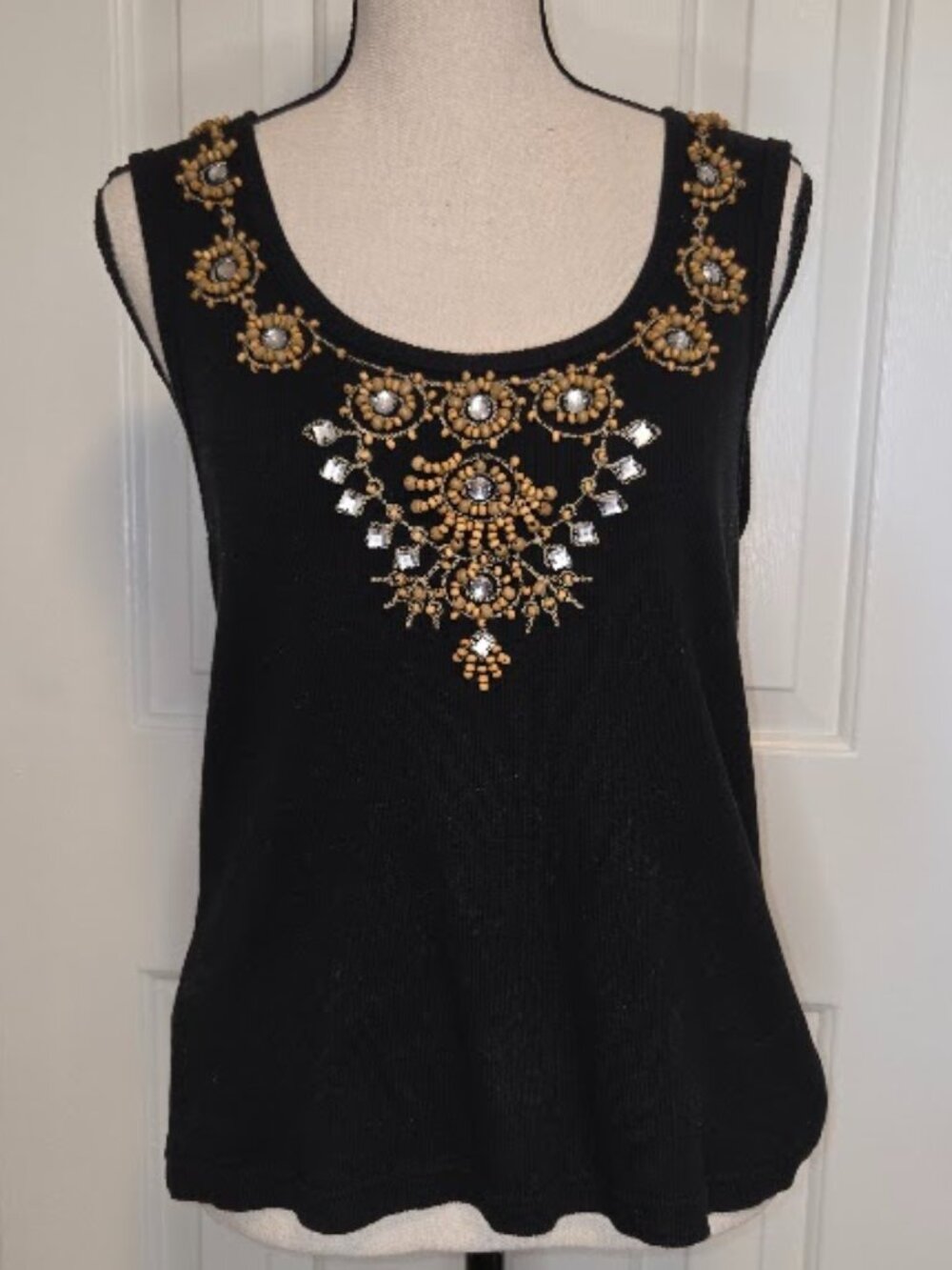 Willie Smith Black Beaded Embellished Statement Tank Top Large